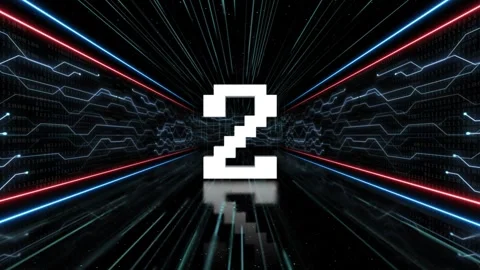 2 Number in Tech Room Animation, Top Ten, on Alpha Channel, Loop Stock Footage 254459696