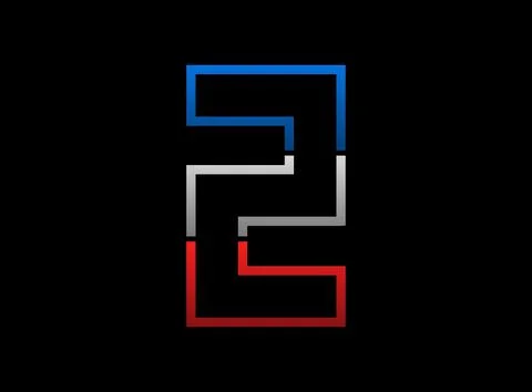 2 number vector desing, outline stroke font logo. Dynamic split grey,  blue c Illustrazione stock
