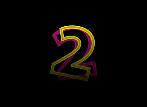 2 number vector desing, shadow font logo. Dynamic split pink, yellow color on Stock Illustration