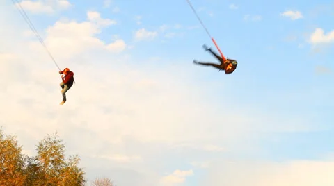 2 people jumping off the bridge at the same time Stock Footage 34363651