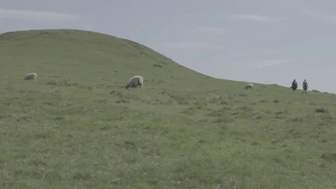 2 people walking up hill Stock Footage 140389449