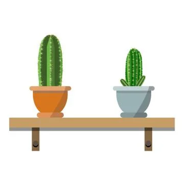 2 potted cactus plants in nice colorful flower pots against white wall Stock Illustration