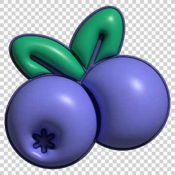 2 purple berries are overlapping glossy 3D with green leaves star calyx dark Stock Illustration