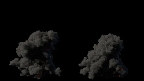 2 realistic fire blasts explosions with smoke in slow motion with alpha channel Stock Footage 71836355