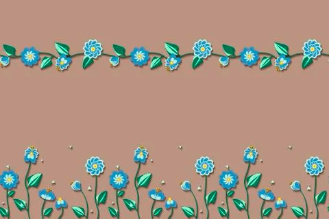 2 Seamless Patterns with flowers and bugs with shadows Stock Illustration