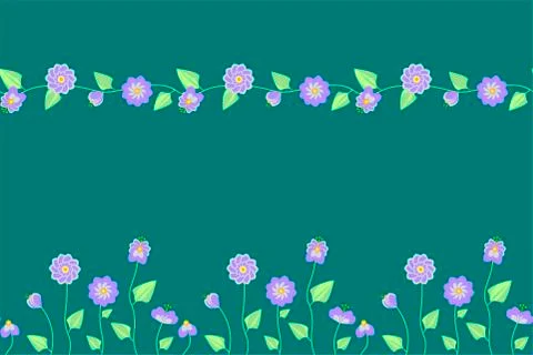2 Seamless Patterns on the Green BackGround with Summer Cute Flowers Stock Illustration