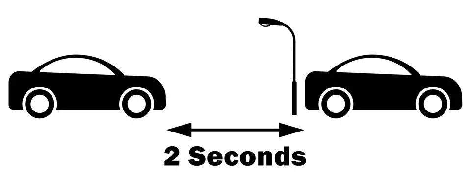 2 Seconds rule between car. Do not tailgate. Safe distance between cars. Blac Stock Illustration