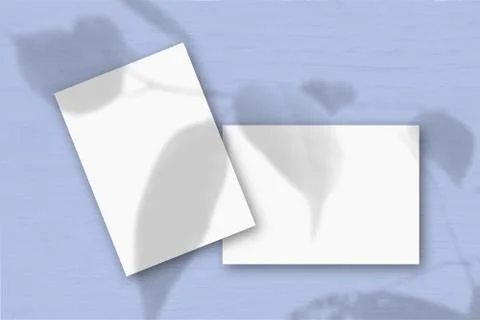 2 sheets of white textured paper against a blue wall. Mockup overlay with the Stock Illustration