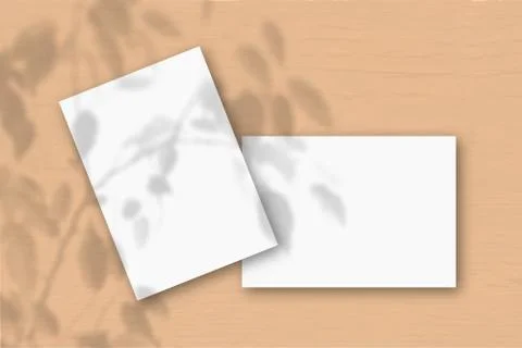 2 sheets of white textured paper against a peach wall. Mockup overlay with th Stock Illustration