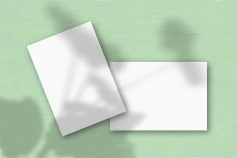 2 sheets of white textured paper against a green wall. Mockup overlay with th Stock Illustration