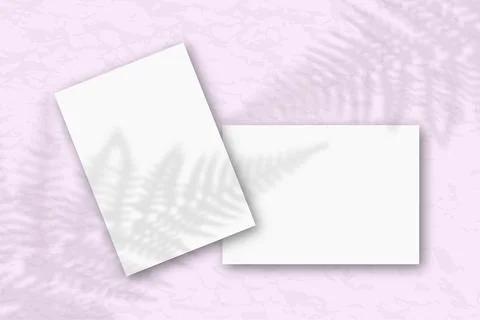 2 sheets of white textured paper against a pink wall. Mockup with an overlay of Stock Illustration