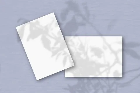 2 sheets of white textured paper against a lilac wall. Mockup overlay with th Stock Illustration