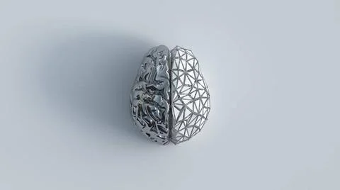 2 sides of human brain concept reflective metal 3d render of human brain w... Stock Photos