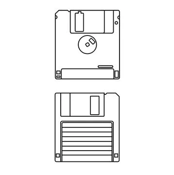 2 sides of an old technology floppy disc isolated on white background. Icon Stock Illustration