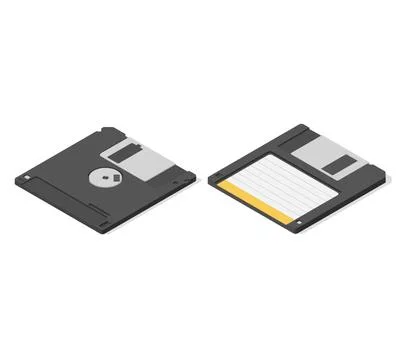 2 sides of an old technology floppy disc isolated on white background. Stock Illustration