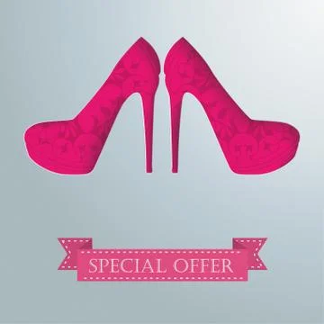 2 silver background floriad high heels Stock Illustration