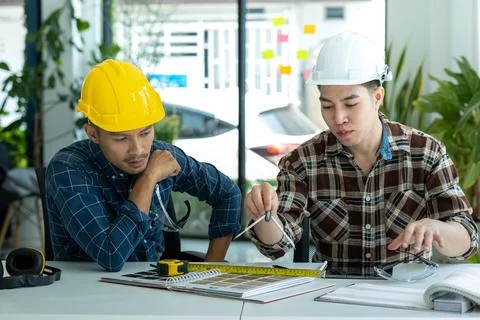 2 smart engineer discussion before work Foto stock