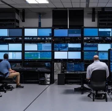 2 Smart Male IT Programer Working on Desktop Computer in Data Center Techni.. Stock Photos