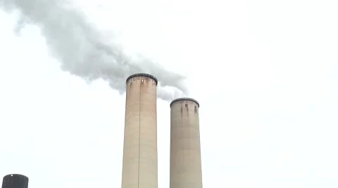 2 smoke stacks Medium Shot Stock Footage 47576351