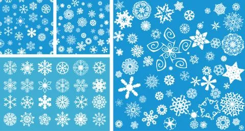 2 Snowflakes Seamless Background with mega snowflakes set Stock Illustration