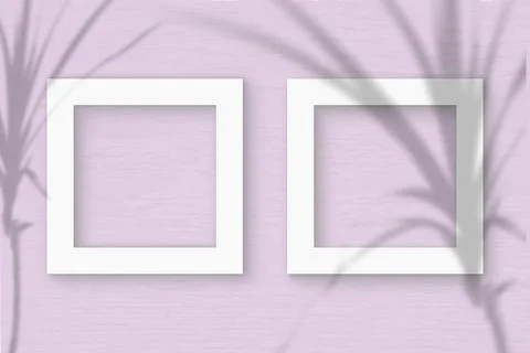 2 square frame sheet of white textured paper on the pink wall background. Moc Stock Illustration