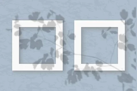 The 2 square frames on a pastel blue wall background. Mockup overlay with the Stock Illustration