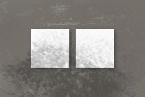 2 square sheets of white textured paper on the grey wall background. Mockup o Stock Illustration