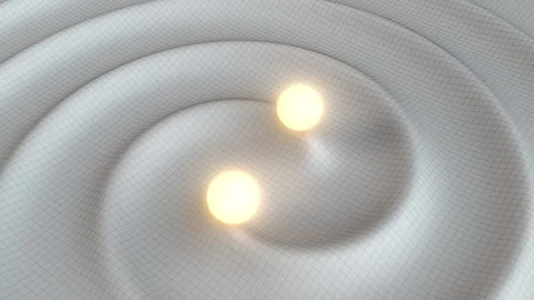 2 Star System Gravity Field with Space Time Grid  on Paper Stock-Footage 348509608