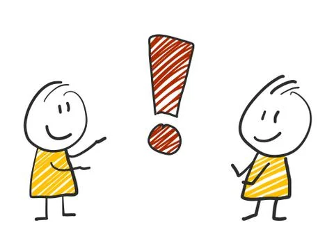 2 stick man standing and thinking expression illustration yellow exclamation Stock Illustration