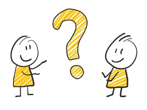 2 stick man standing and thinking expression illustration yellow question mark Stock Illustration