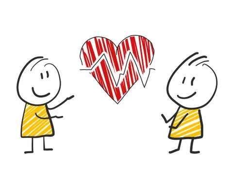 2 stick man standing and thinking expression illustration red heart medicine Stock Illustration