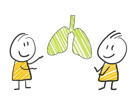 2 stick man standing and thinking expression illustration yellow blue lung shape Stock Illustration