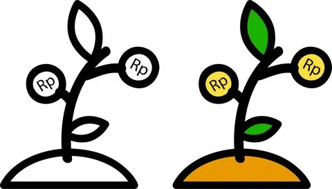 2 style, Simple Vector Icon, Small Plant, Representing Growth Investment with Stock Illustration
