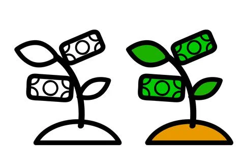 2 style, Simple Vector Icon, Small Plant, Representing Growth Investment with Stock Illustration