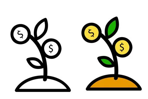 2 style, Simple Vector Icon, Small Plant, Representing Growth Investment with Stock Illustration