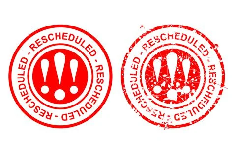 2 Style Vector Circle rusty Red Rectangle Rubber Stamp Effect, Rescheduled, r Stock Illustration