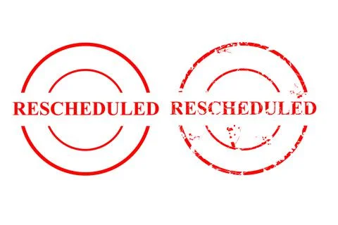 2 Style Vector Circle rusty Red Rectangle Rubber Stamp Effect, Rescheduled, r Stock Illustration