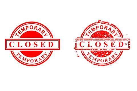 2 Style Vector, Clean and Rust Red Rubber Stamp, Temporary Closed, Isolated o Illustrazione stock
