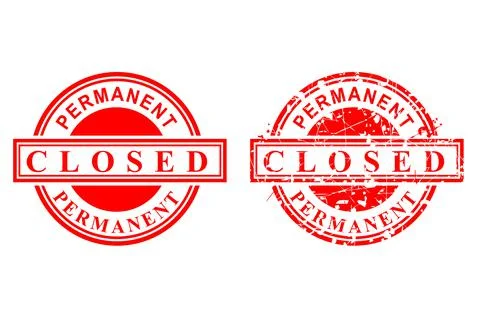2 Style Vector, Clean and Rust Red Rubber Stamp, Permanent Closed, Isolated o Stock Illustration