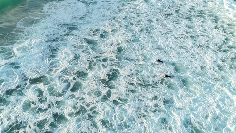 2 surfers paddle out in white water, 4k, NSW, Australia Stock Footage 102534501