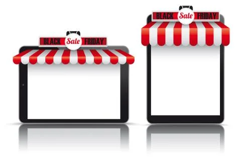 2 Tablets Red White Awning Black Friday Stock Illustration
