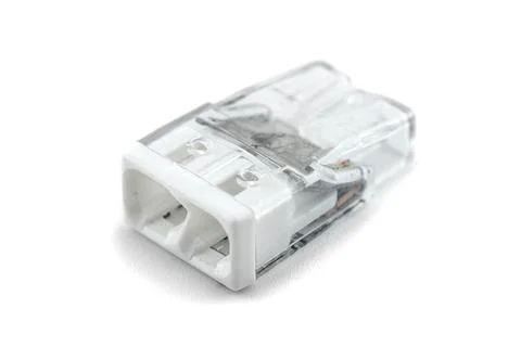 2-terminal self locking splicing connector for stranded and solid wires for e Stock Photos