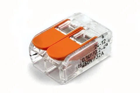 2-terminal splicing connector for stranded and solid wires for electric cable Stock Photos