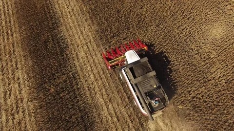 2 tractors aerial view Stock Footage 55301414
