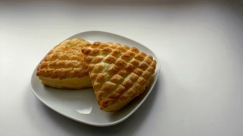 2 two croissants in a dish closeup zoom in Stock Footage 106230260