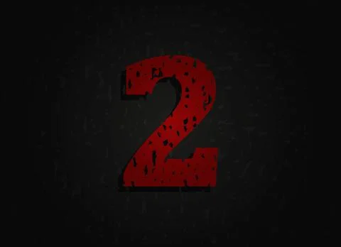 2 vector red number made of grunge texture. Insane Fear brutal font. Wicked n 스톡 일러스트