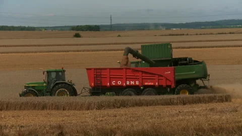 2 vehicles when harvesting a wheat field Stock Footage 86237649