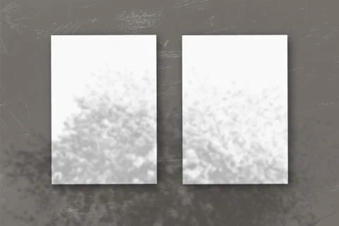 2 vertical sheets of textured white paper on soft gray table background. Mock Illustrazione stock