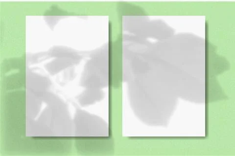 2 vertical sheets of textured white paper on grey table background. Mock up with Stock Illustration