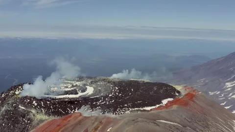 2 Volcanos: Orbiting over Avachinsky crater with Koryaksky on the Background Stock Footage 167895415